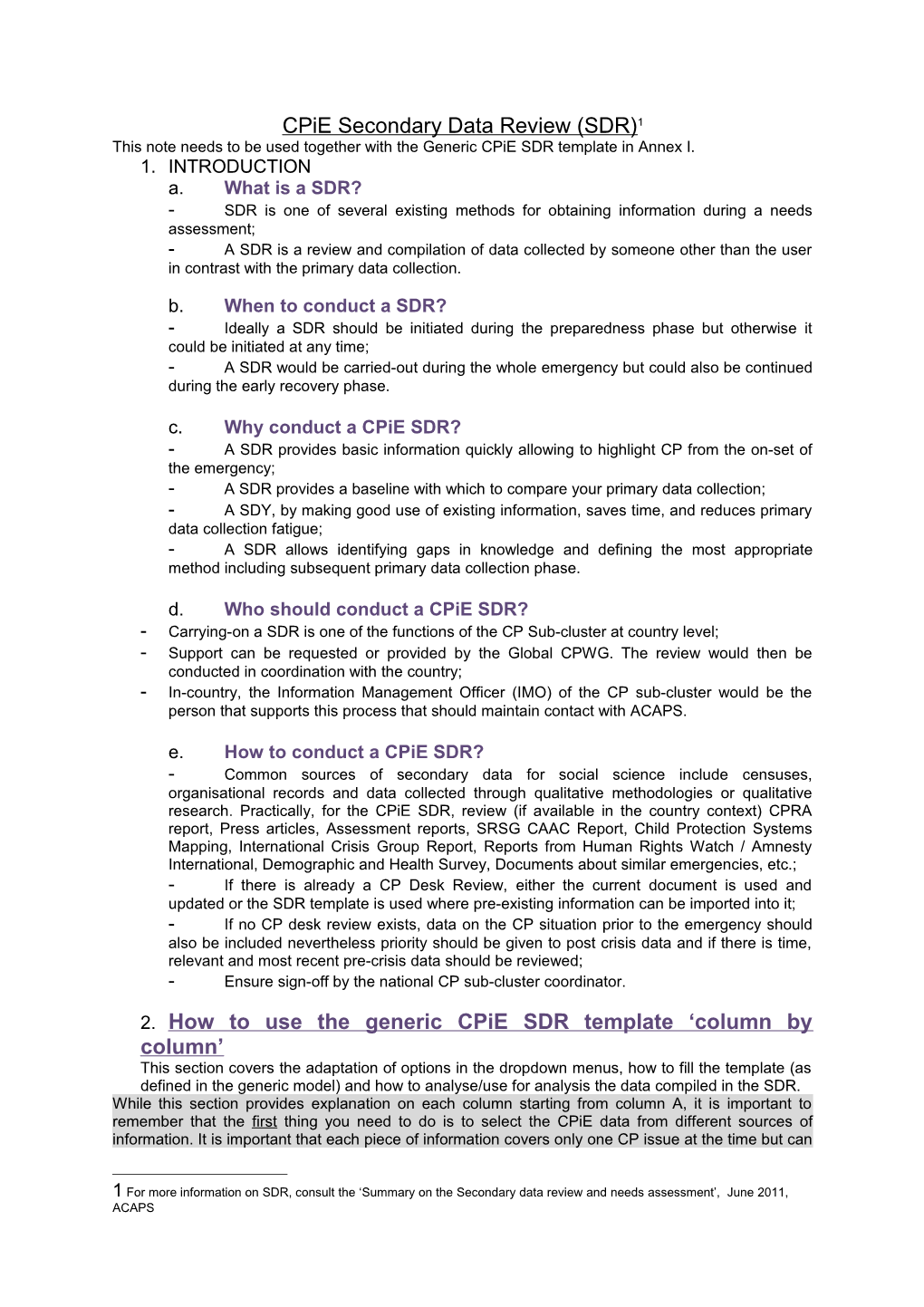 Cpie Secondary Data Review (SDR) 1