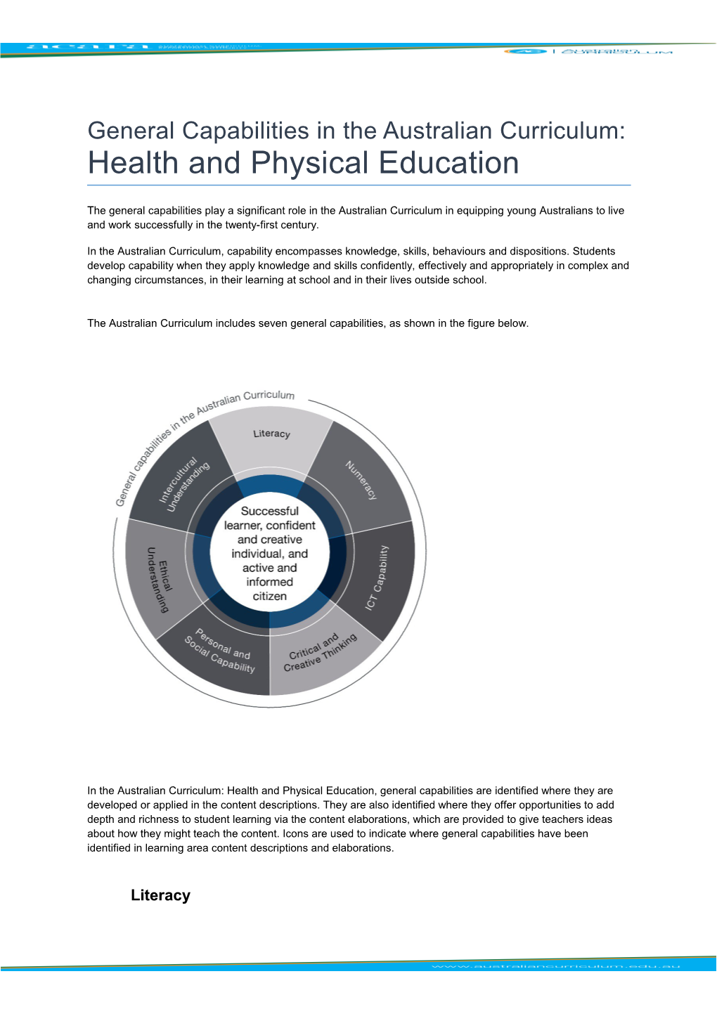 General Capabilities in the Australian Curriculum: Health and Physical Education
