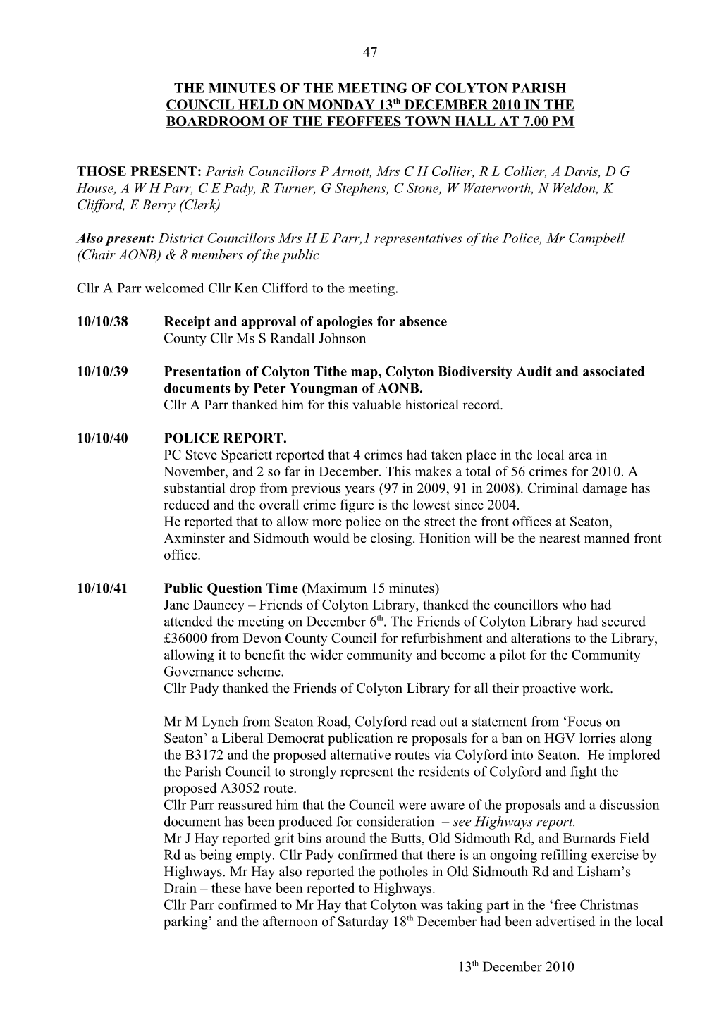 Chairmans Agenda for 11Th October 2010