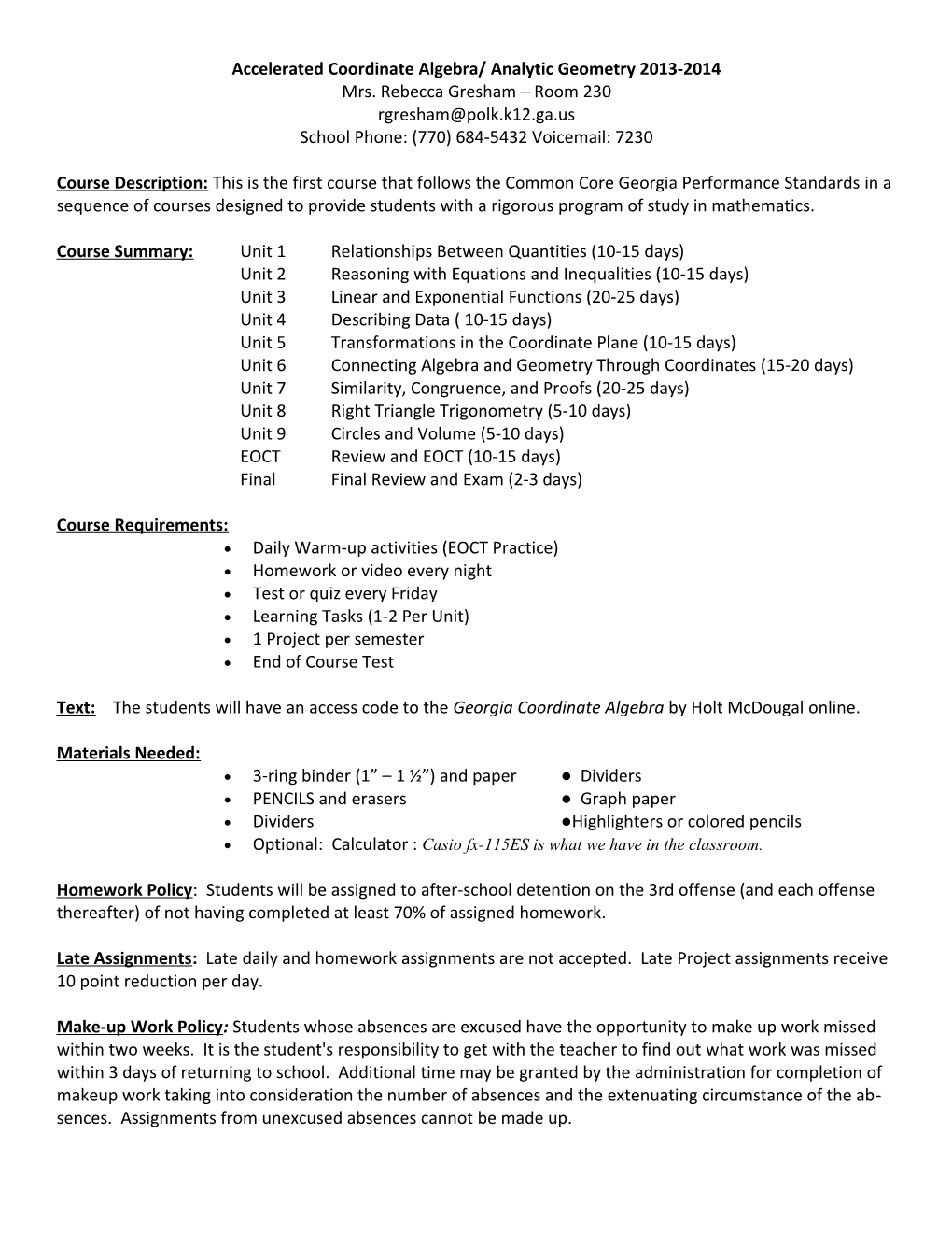 Accelerated Coordinate Algebra/ Analytic Geometry 2013-2014