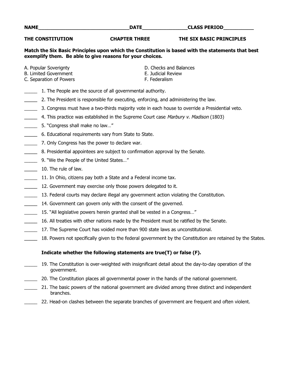 The Constitution Chapter Three the Six Basic Principles