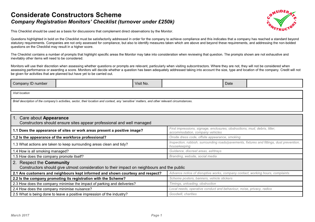 Site Managers Information