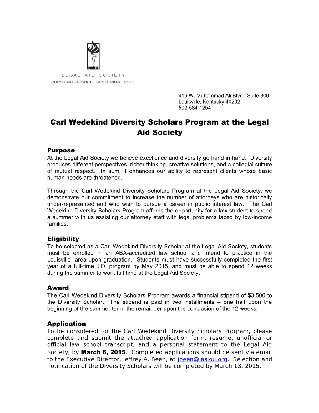 Carl Wedekind Diversity Scholars Program at the Legal Aid Society