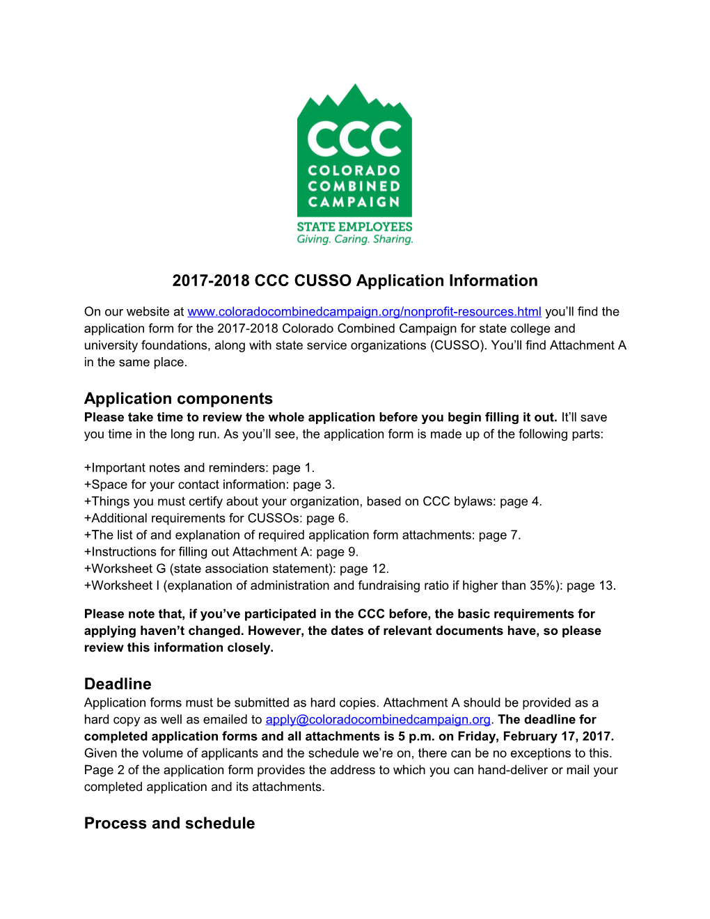 2017-2018 CCC CUSSO Application Information