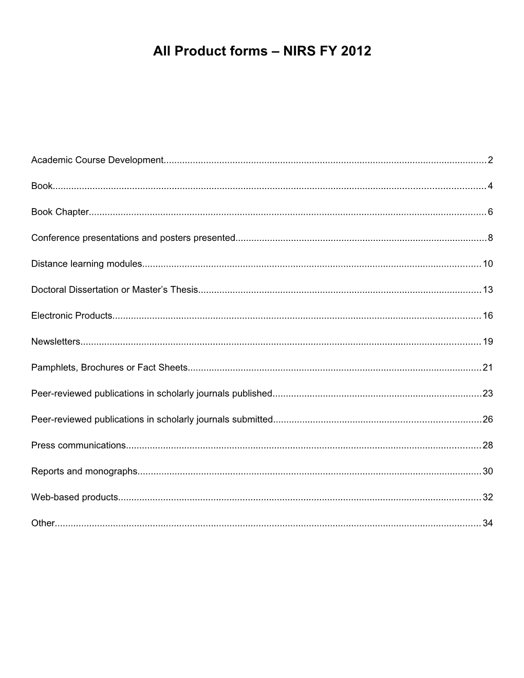 All Product Forms NIRS FY 2012