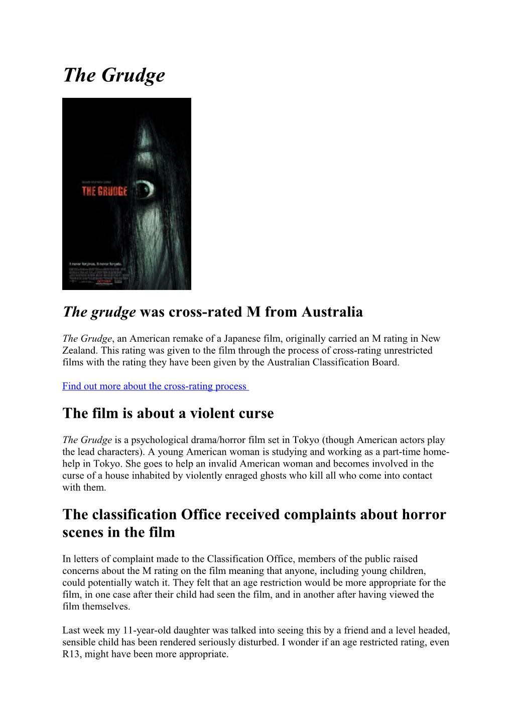The Grudge Was Cross-Rated M from Australia