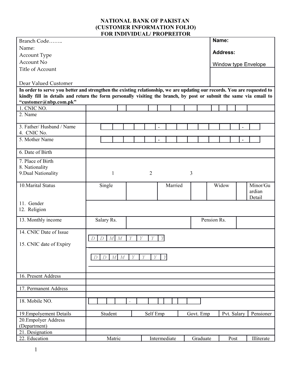 Customer Information Folio