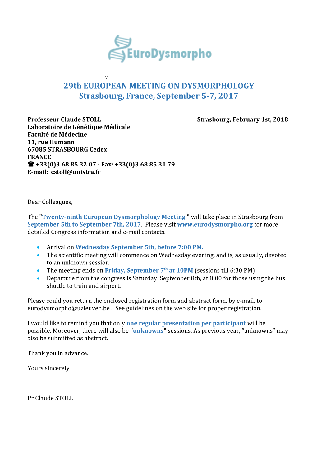 29Th EUROPEAN MEETING on DYSMORPHOLOGY