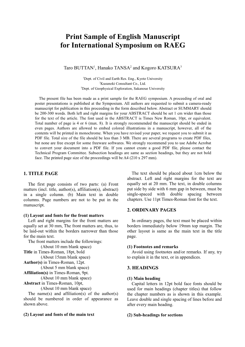 Print Sample of English Manuscript for International Symposium on RAEG