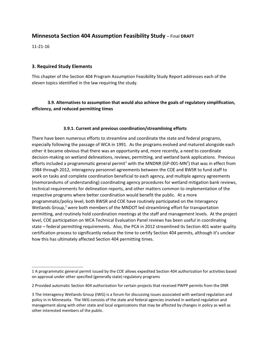 Minnesota Section 404 Assumption Feasibility Study Final DRAFT