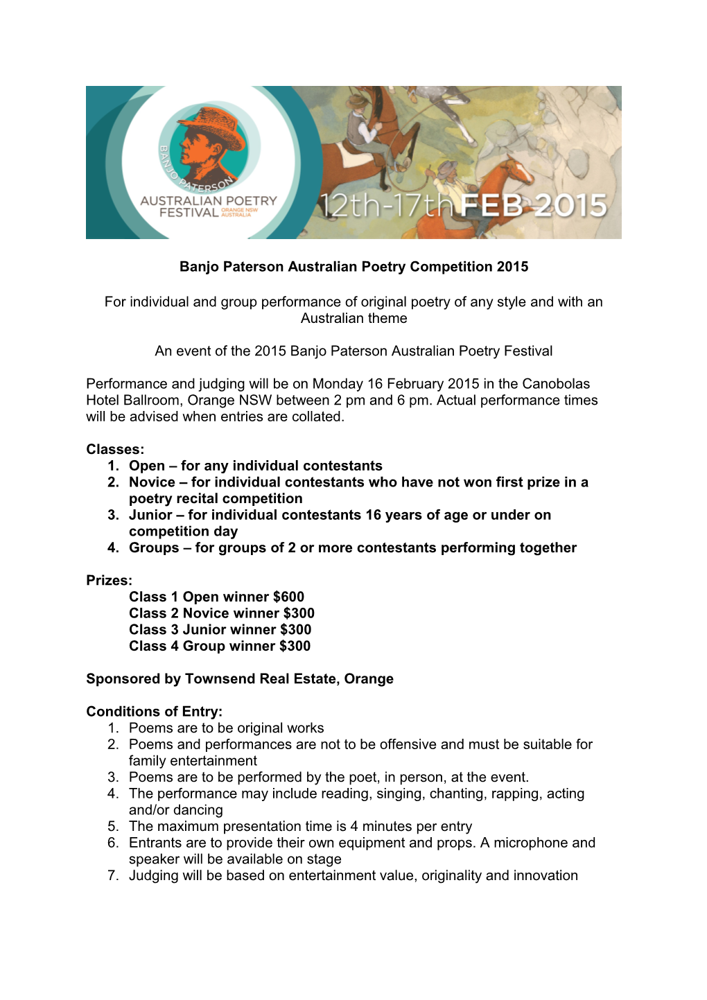 Banjo Paterson Australian Poetry Competition 2015