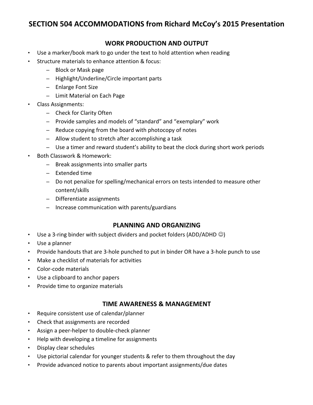 SECTION 504 ACCOMMODATIONS from Richard Mccoy S 2015 Presentation