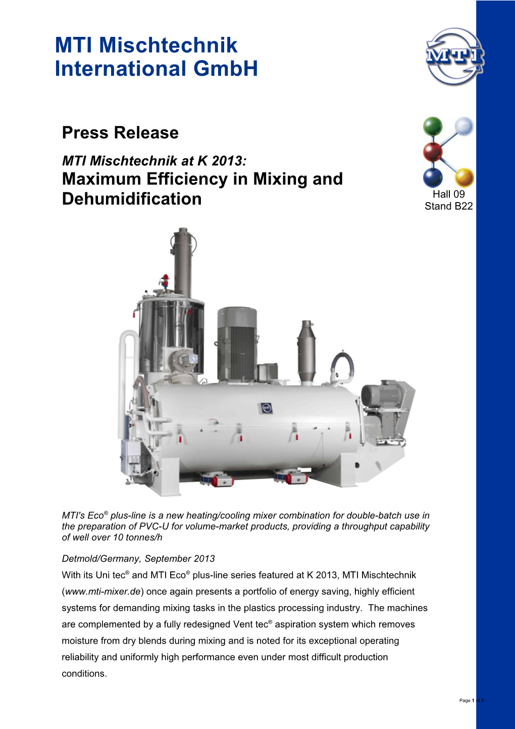 MTI's Eco Plus-Line Is a New Heating/Cooling Mixer Combination for Double-Batch Use In