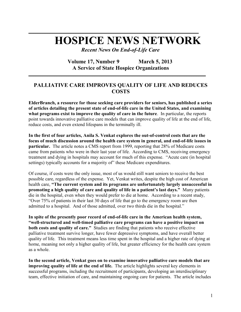 Recent News on End-Of-Life Care s1