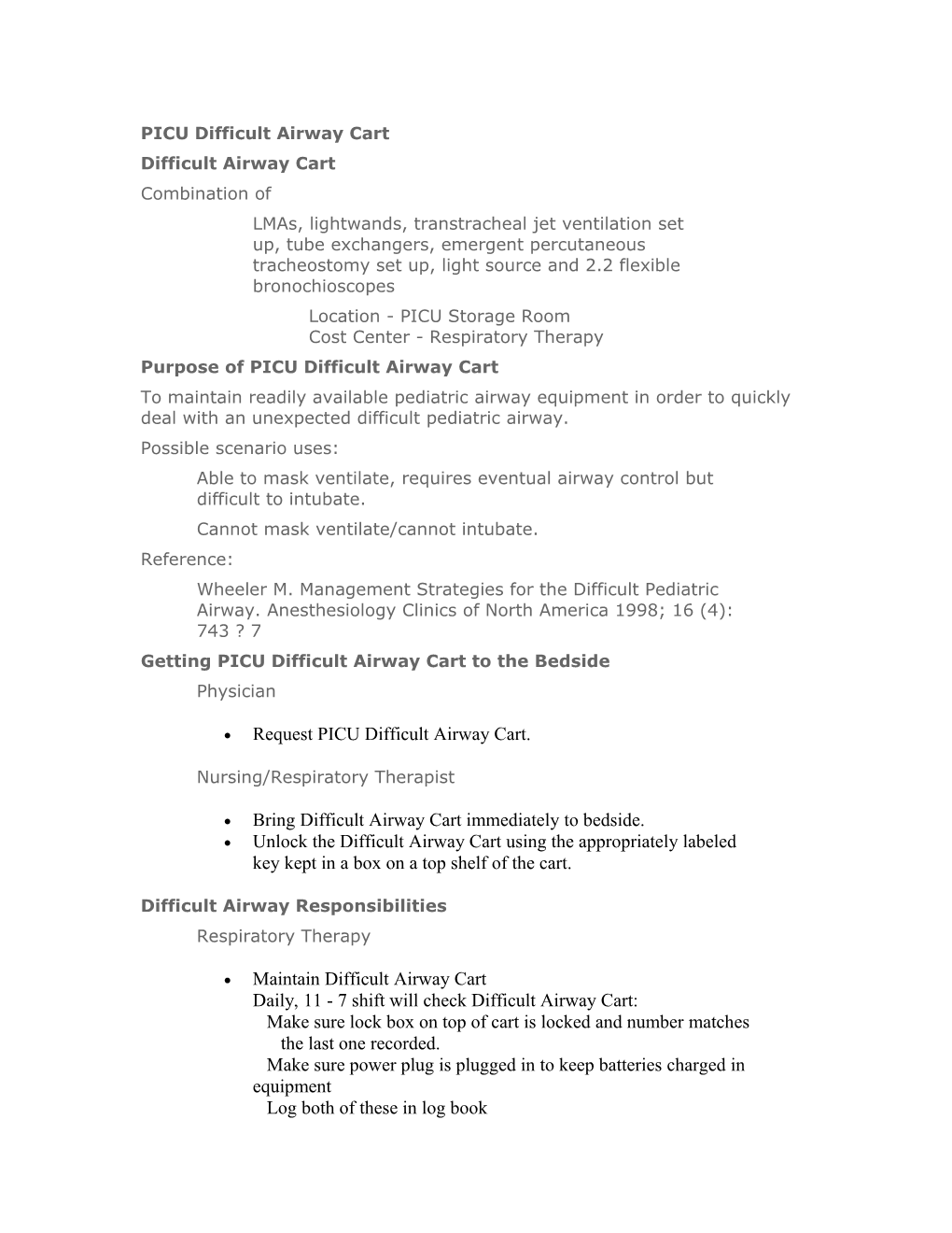 PICU Difficult Airway Cart