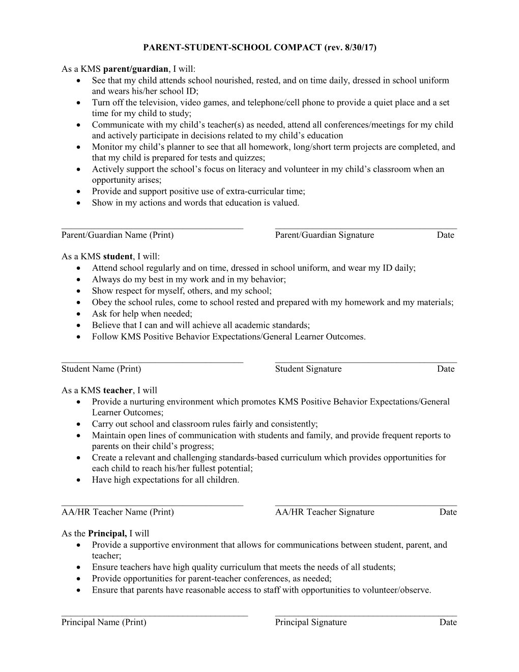 PARENT-STUDENT-SCHOOL COMPACT (Rev. 8/30/17)