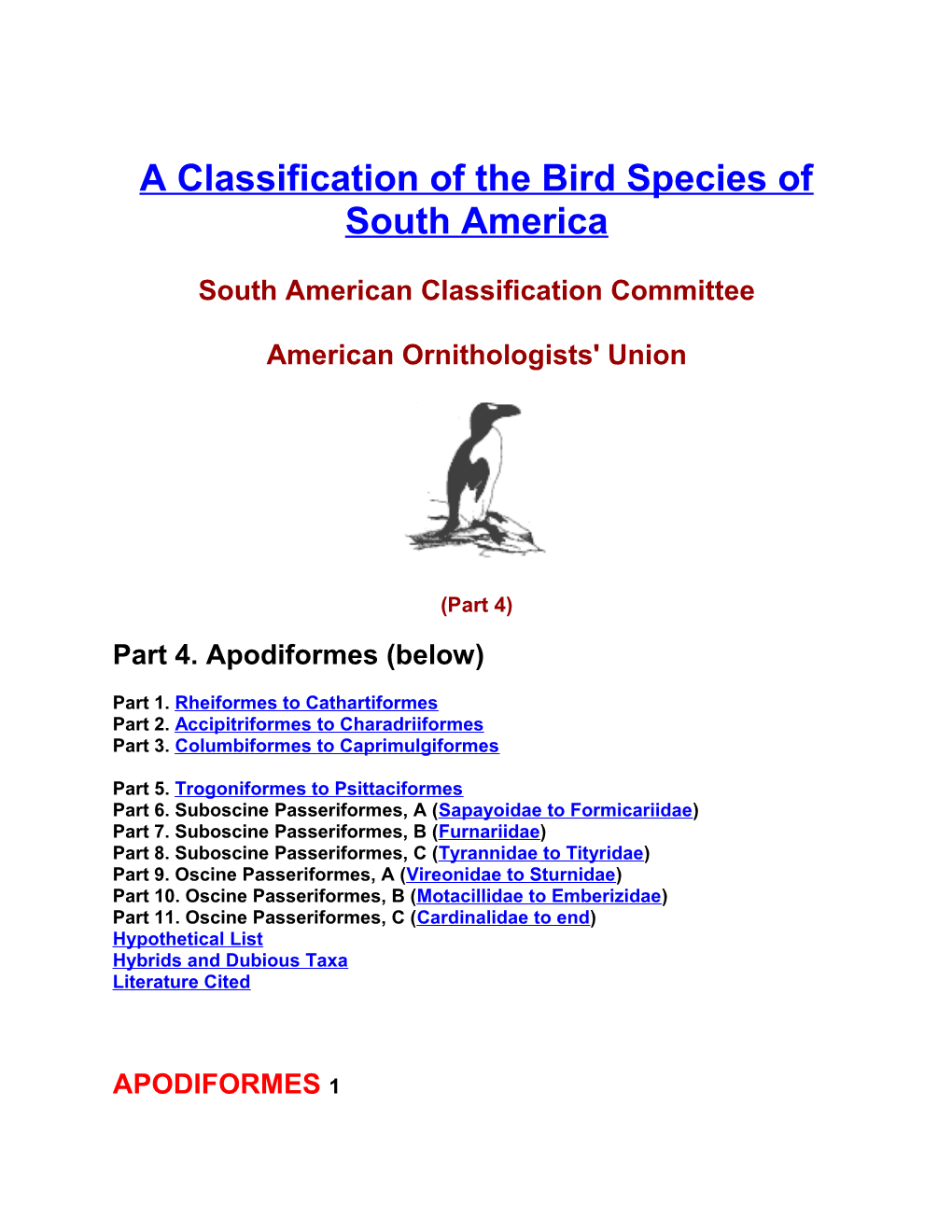 A Classification of the Bird Species of South America. Part 4