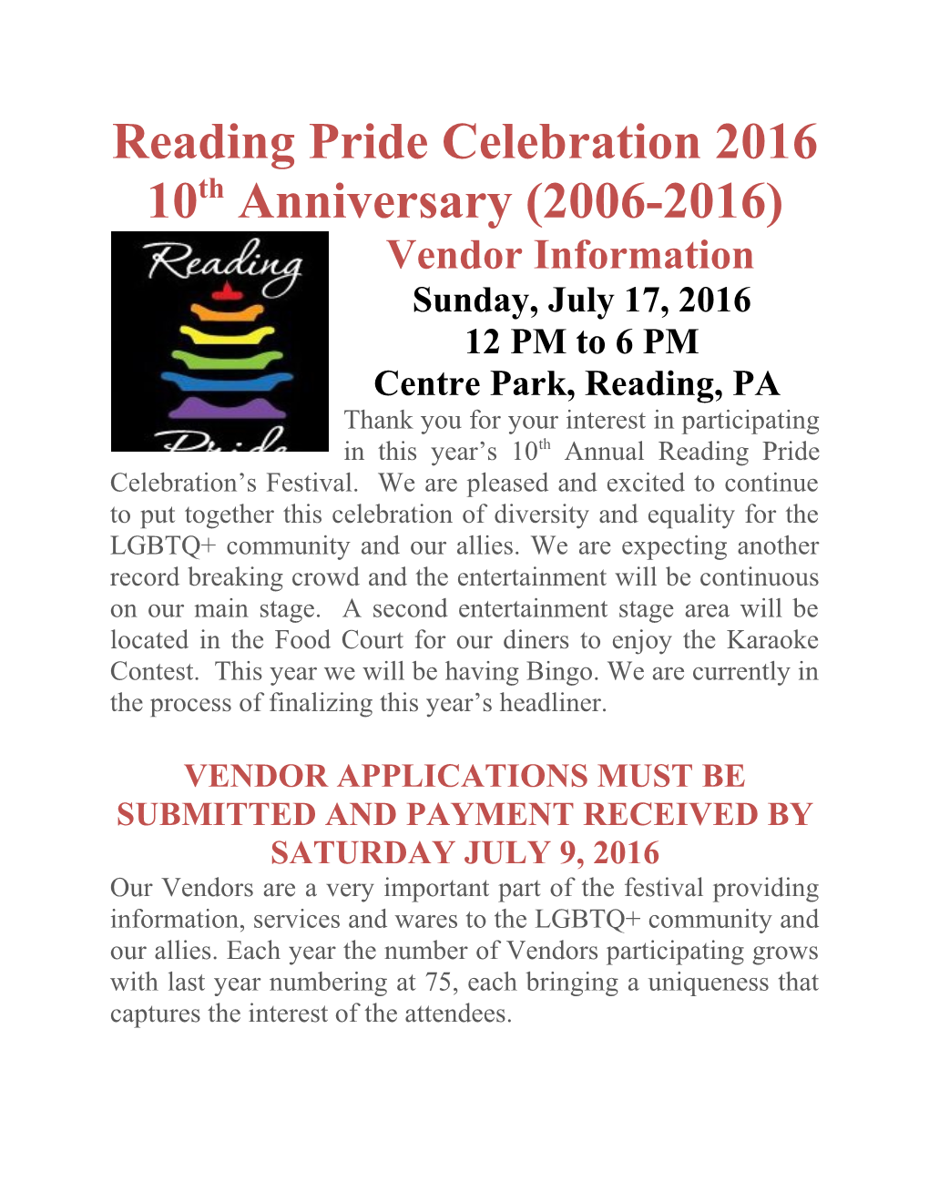 Reading Pride Celebration 2016 10Th Anniversary (2006-2016)