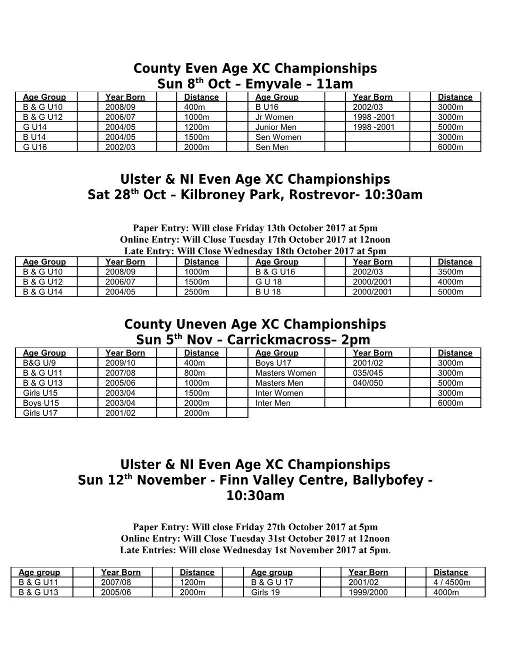County Even Age XC Championships