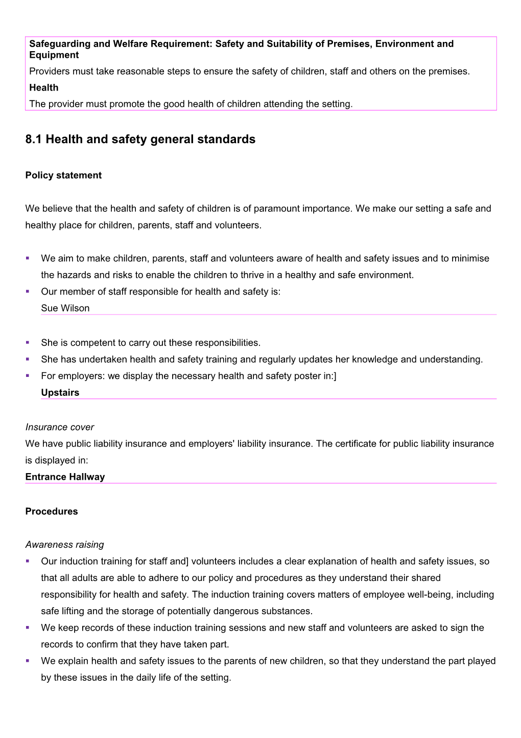 8.1Health and Safety General Standards