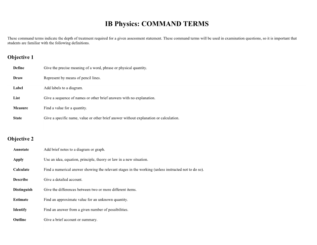 IB Physics: COMMAND TERMS