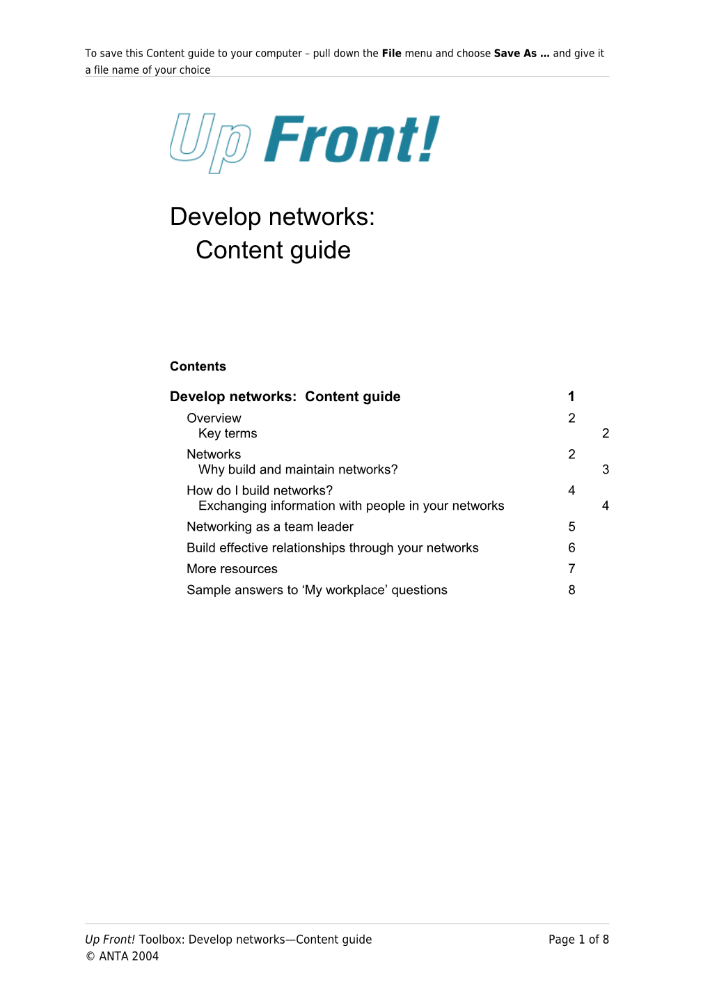 Develop Networks Content Guide