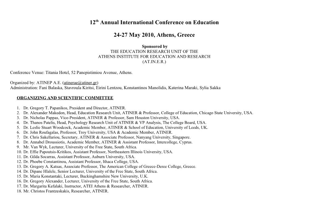 12Th Annual International Conference Oneducation