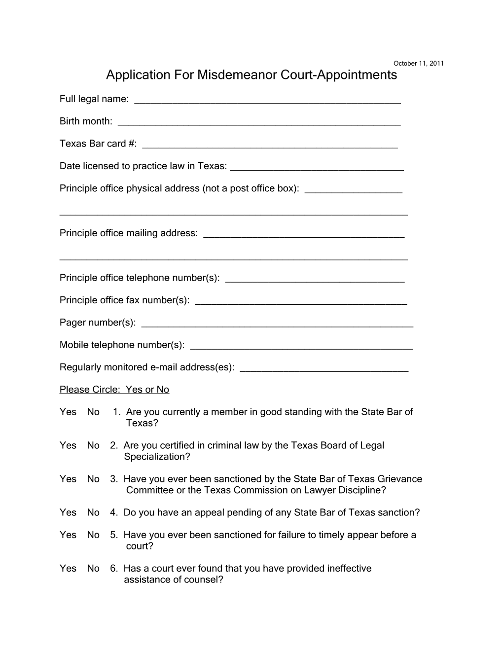 Application for Misdemeanor Court-Appointments