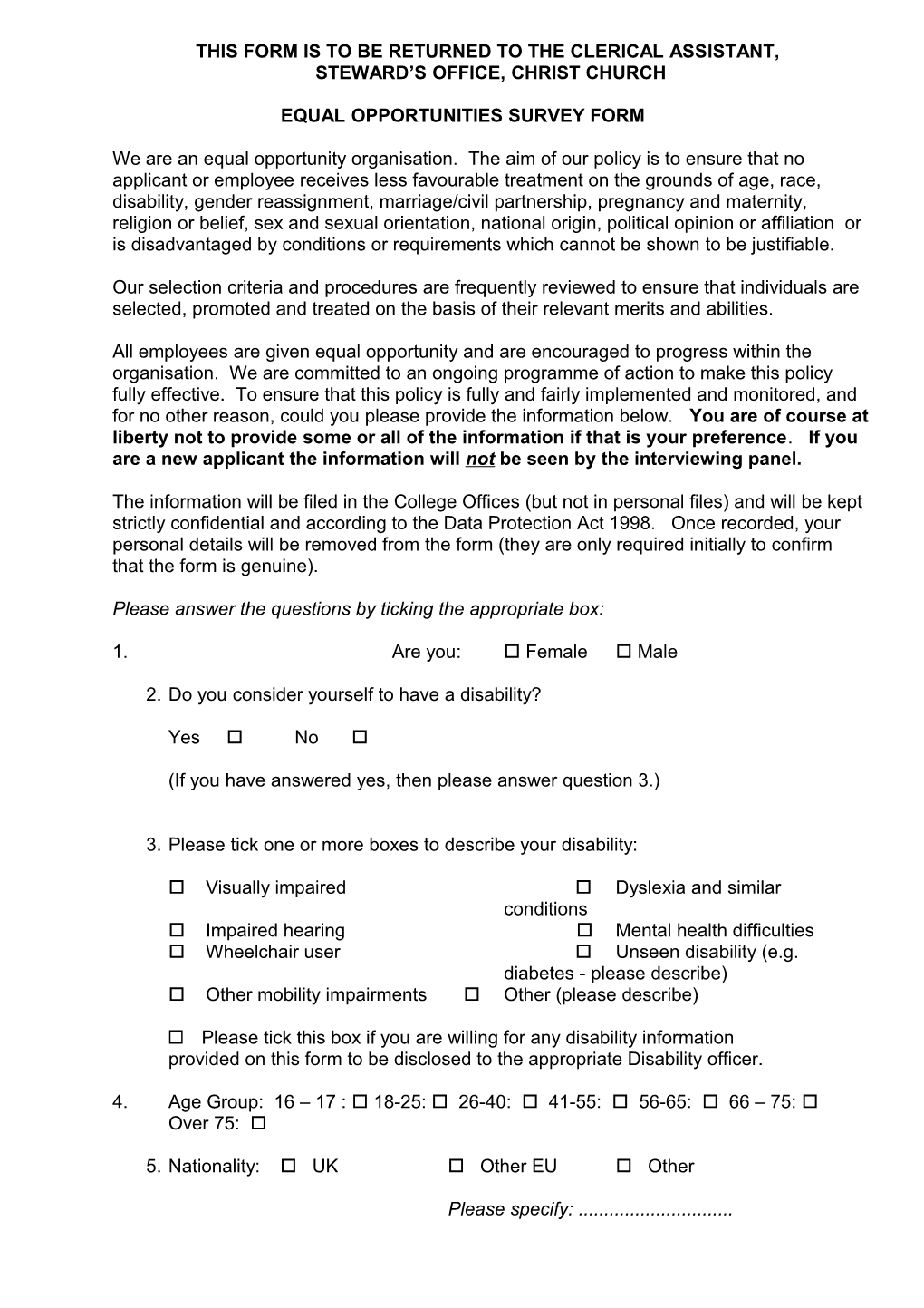 This Form to Be Returned to the Personnel Assistant