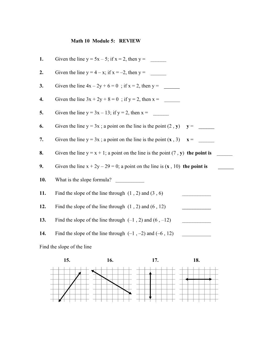 Math 10 Extra Worksheet