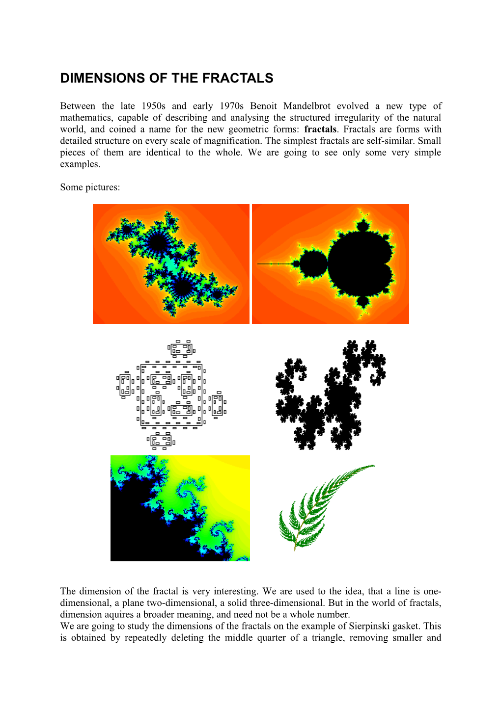 Dimensions of the Fractals