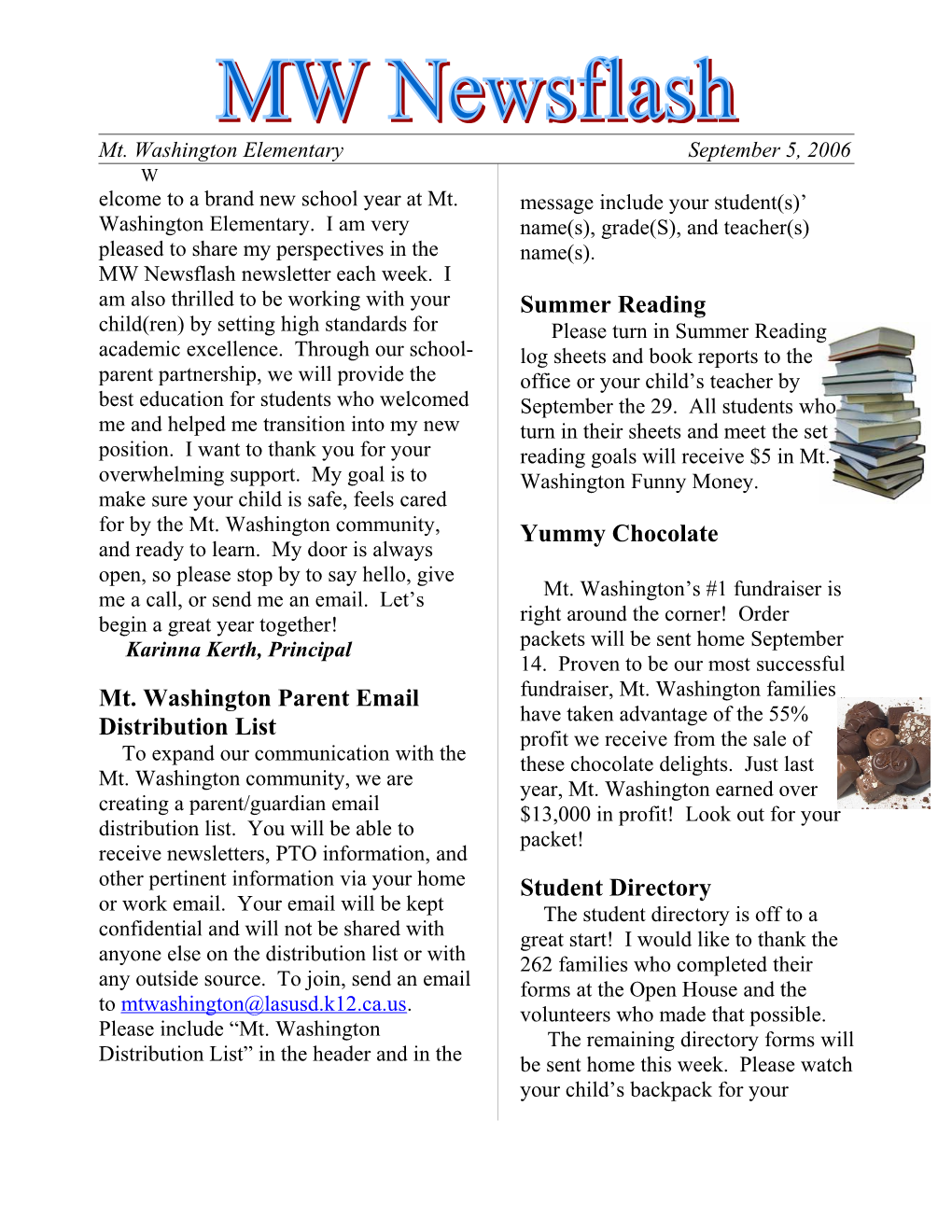 Mt. Washington Parent Email Distribution List