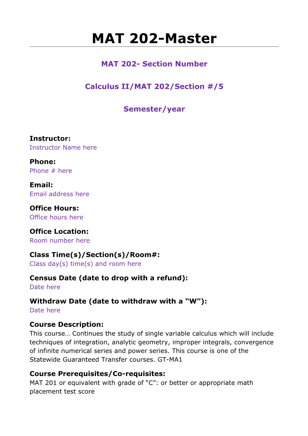 Course Syllabus Template