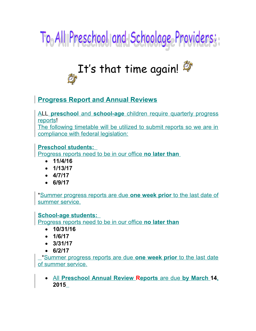 Progress Report and Annual Reviews