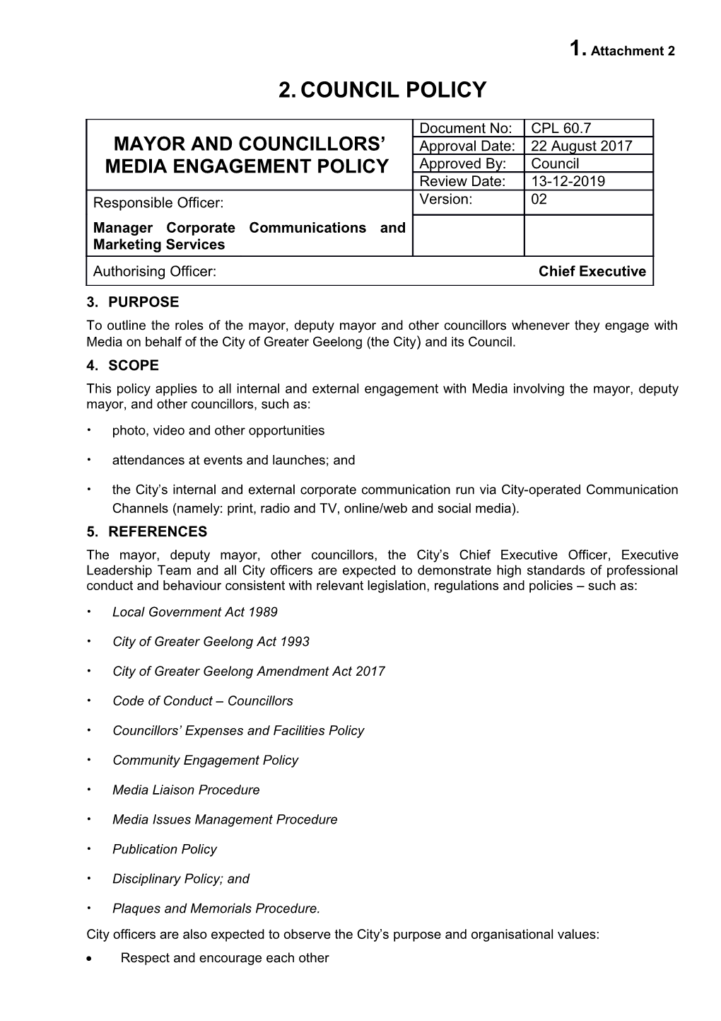Mayor and Councillors' Media Engagement Policy