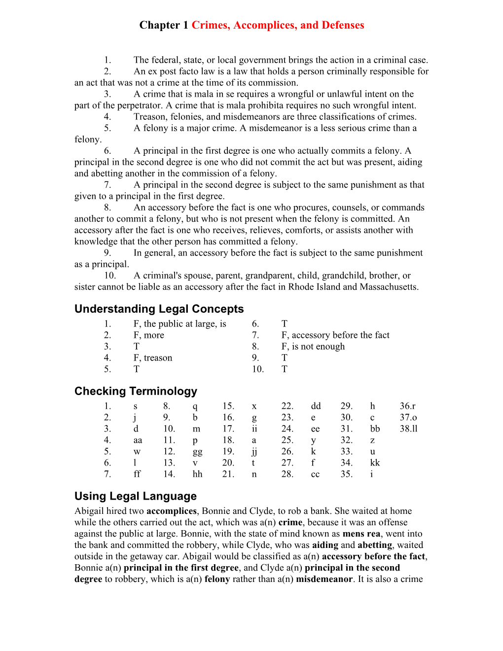 Chapter 1 Crimes, Accomplices, and Defenses