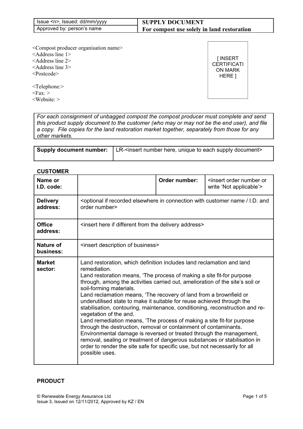 This Label Template Is for Composts Supplied Loose for Soil Conditioning