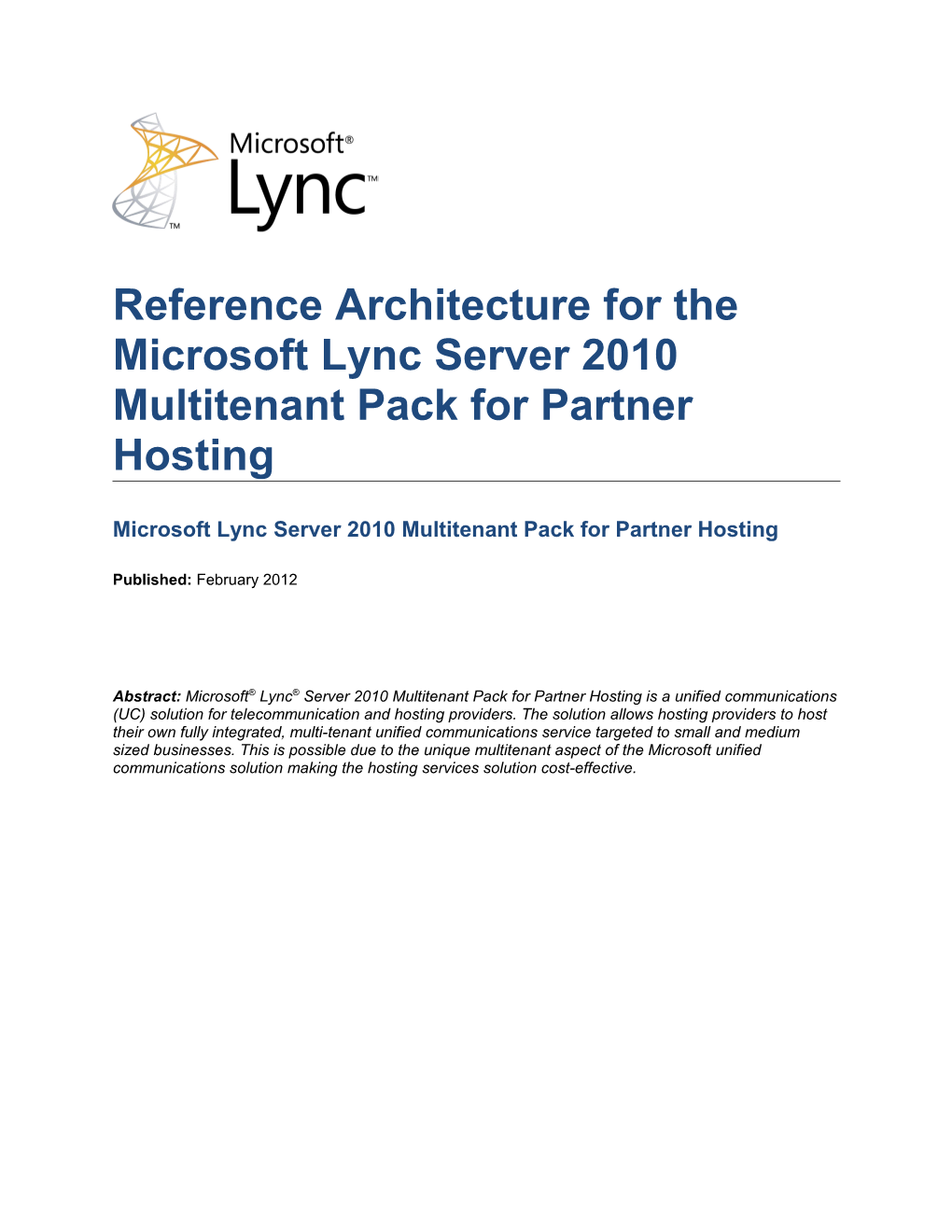 Microsoft Lync Server 2010 Multitenant Pack for Partner Hosting