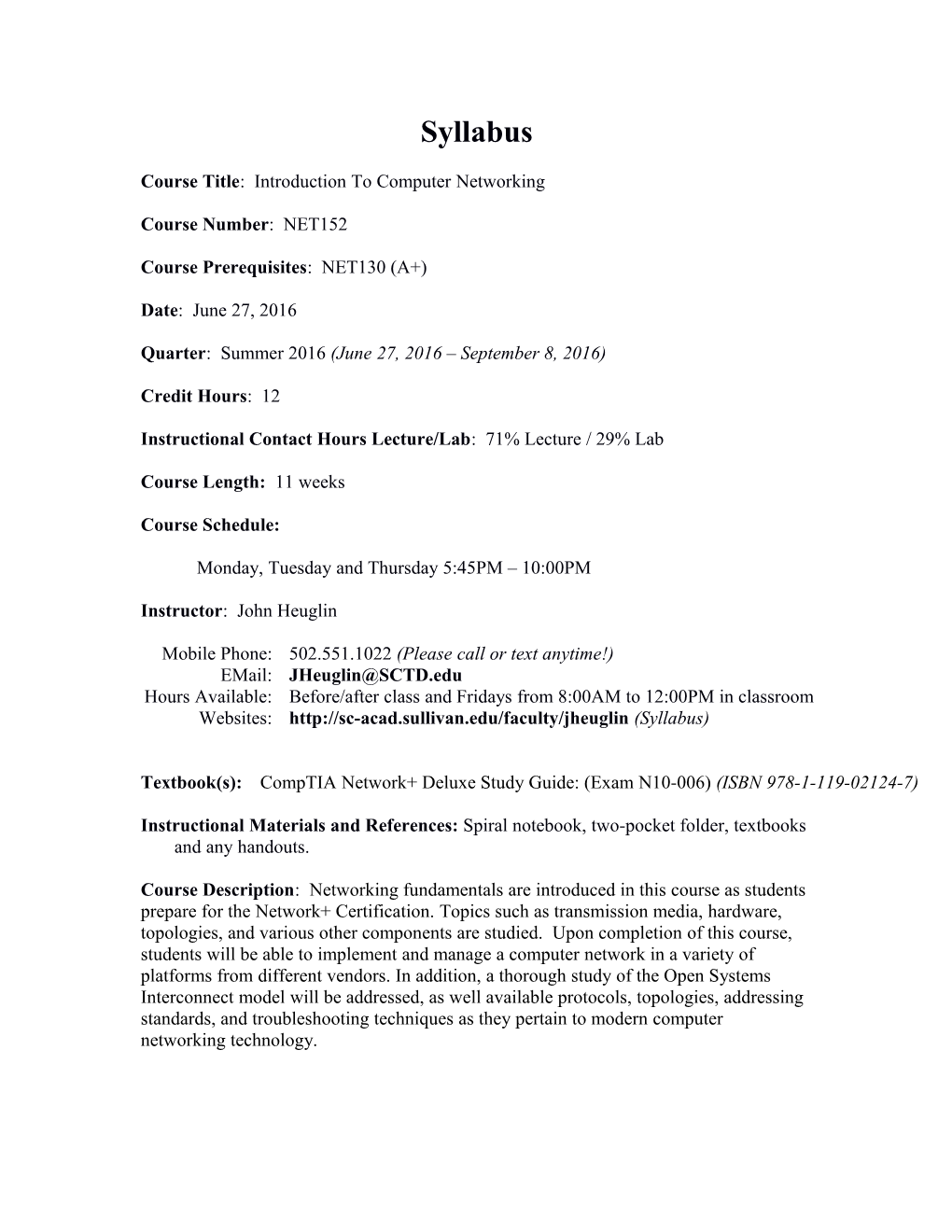 Course Title: Introduction to Computer Networking