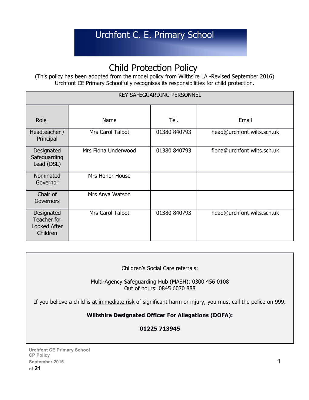 Example of a School Child Protection Policy (Taken from Dfes Website)