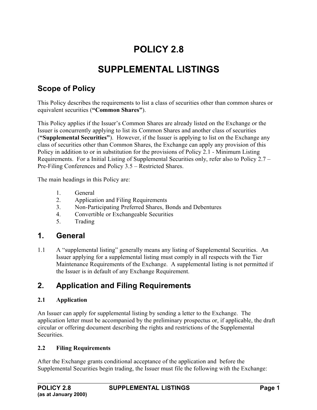 Policy Xx Supplemental Listings