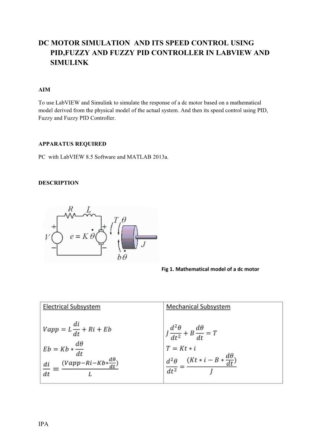 Dc Motor Simulation and Its Speed Control Using Pid,Fuzzy and Fuzzy Pid Controller In