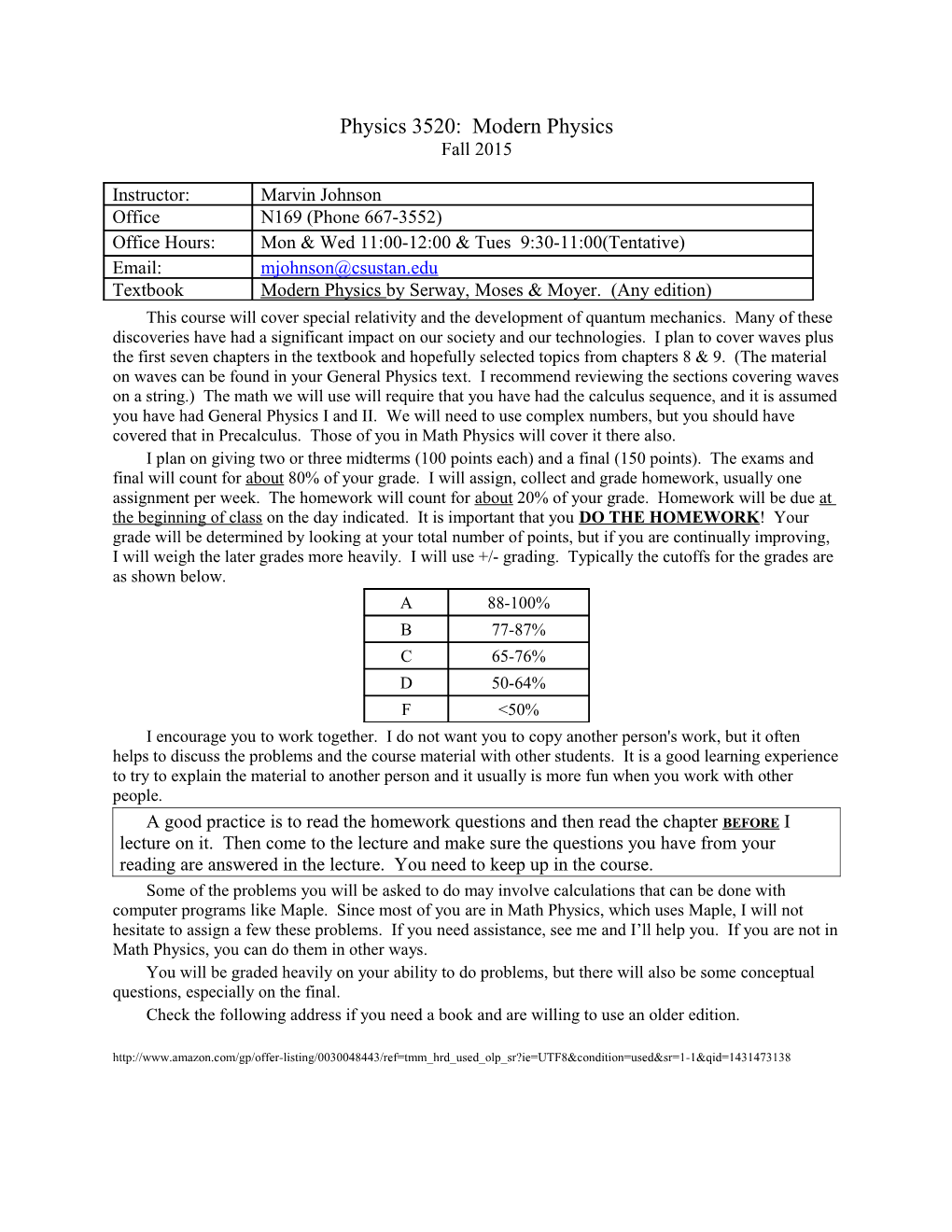 Physics 3520: Modern Physics