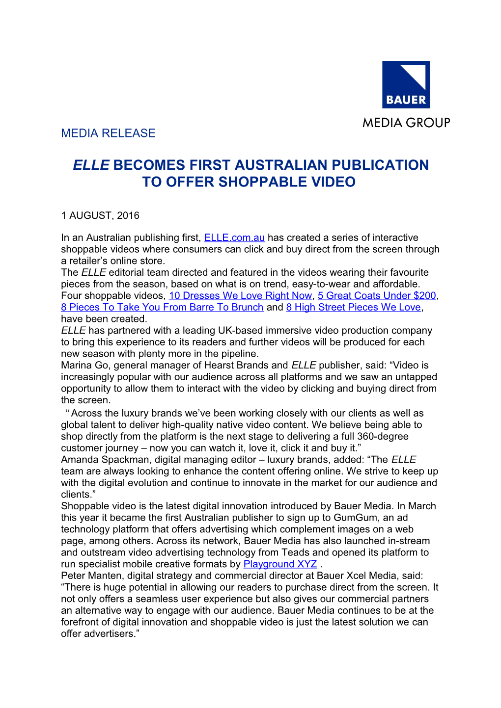 Elle Becomes First Australian Publication to Offer Shoppable Video