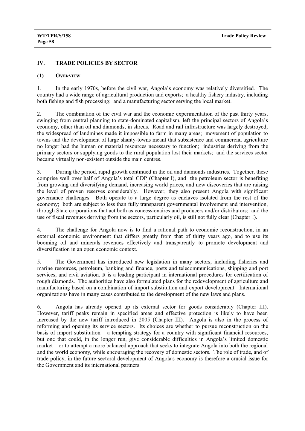 IV. Trade Policies by Sector s2