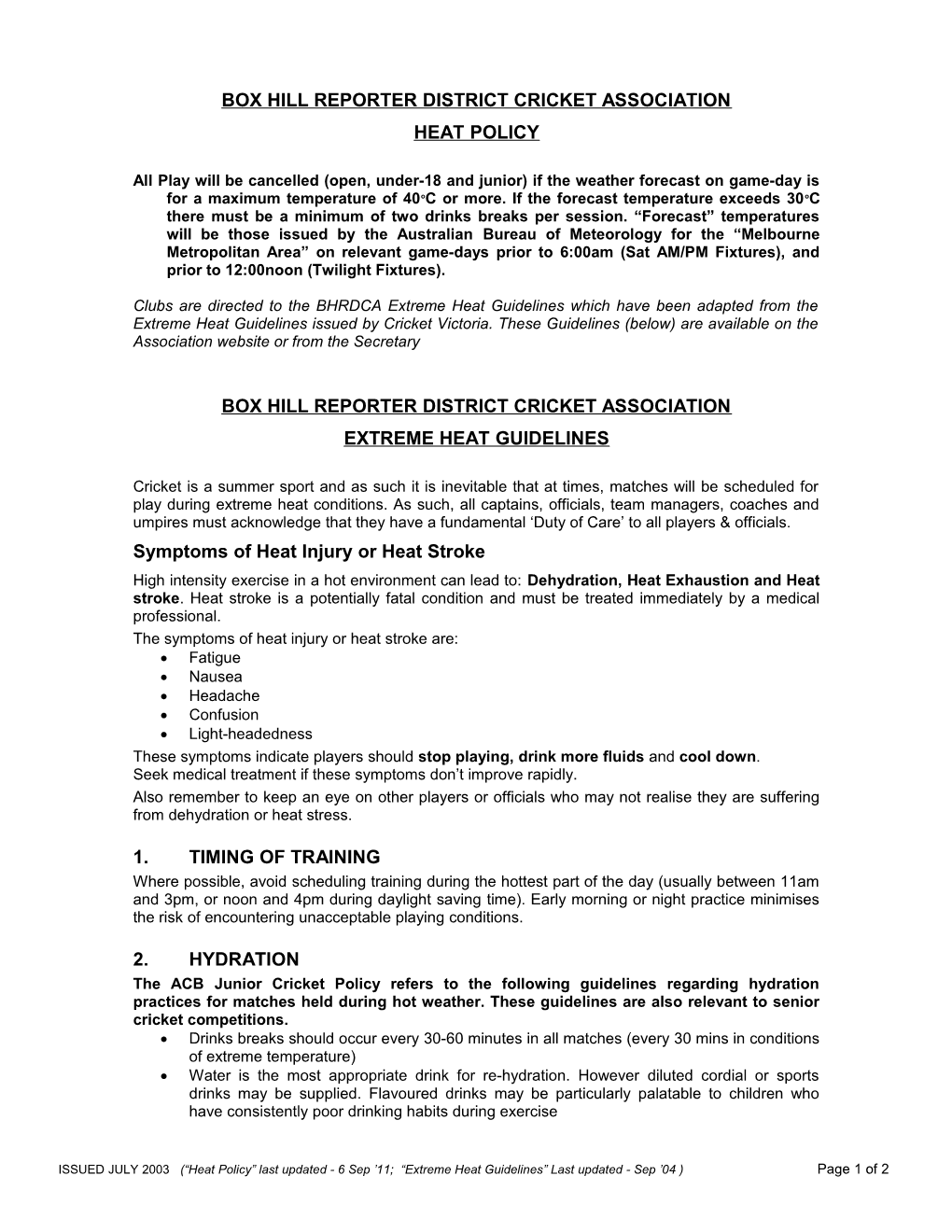 Exreme Heat Guidelines