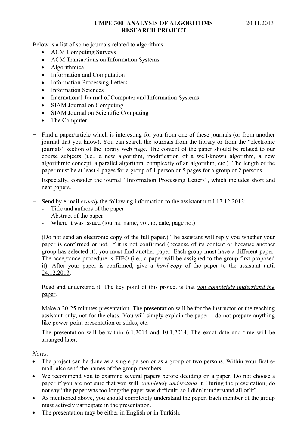 Cmpe 300 Analysis of Algorithms 20.11.2013