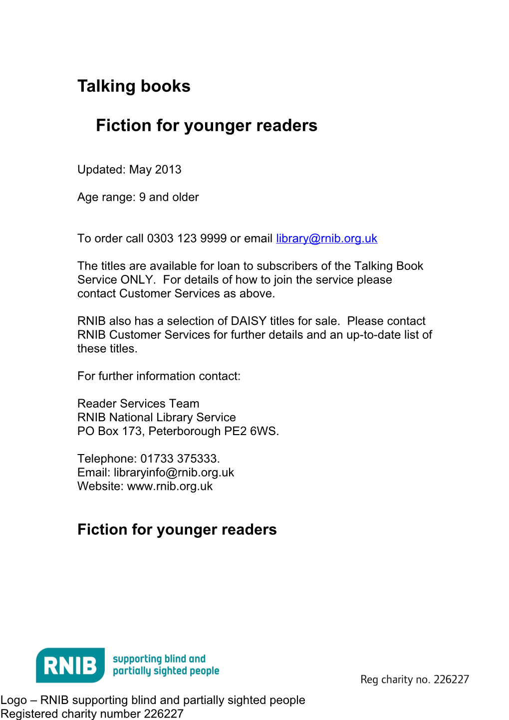 Fiction for Ages 9 and Older in Braille (Word, 200KB)