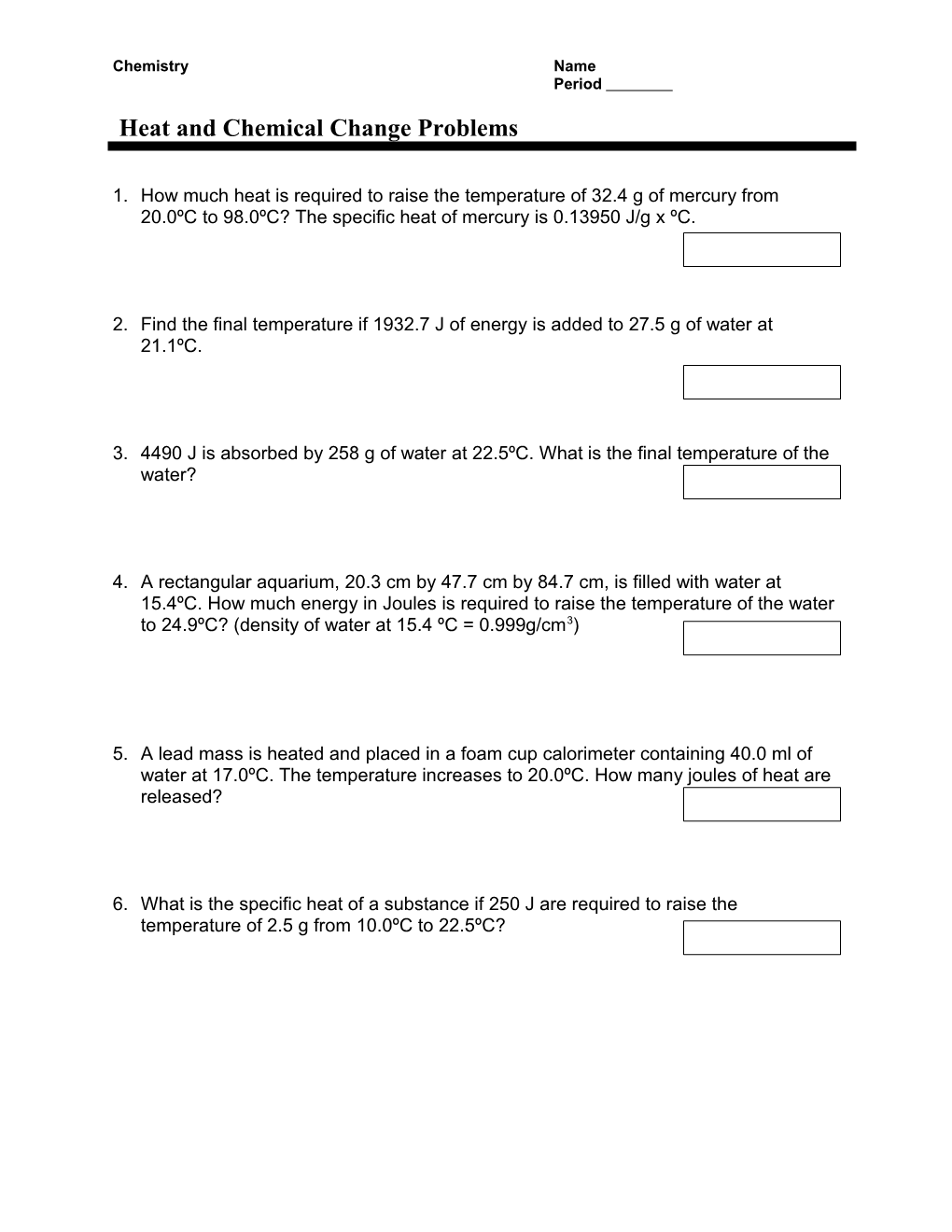 Heat and Chemical Change