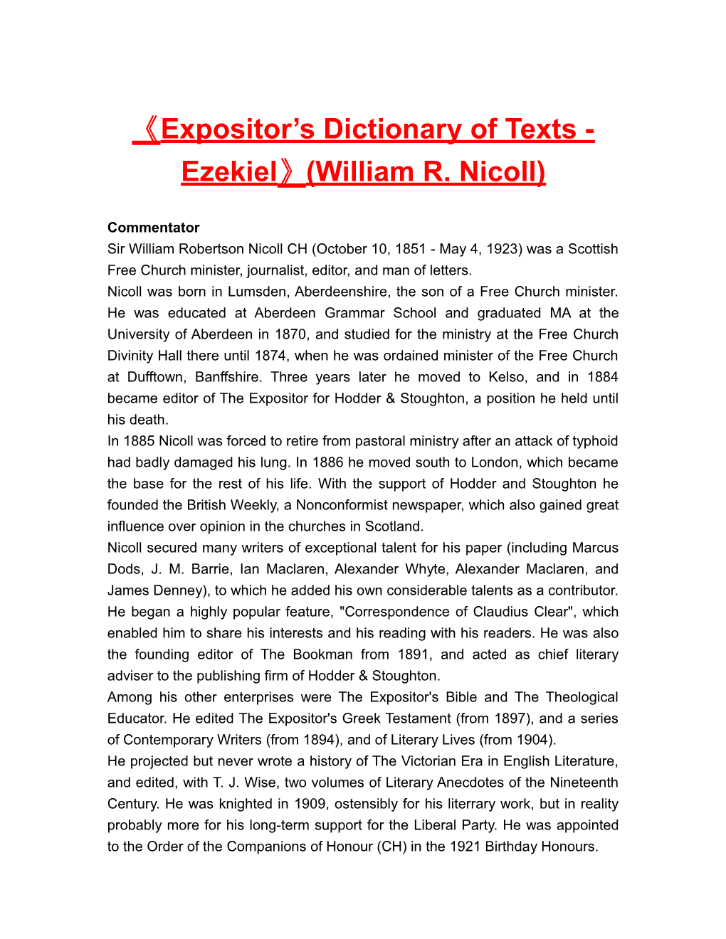 Expositor S Dictionaryof Texts- Ezekiel (William R. Nicoll)